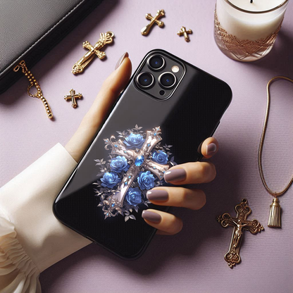 blue rose cross phone case