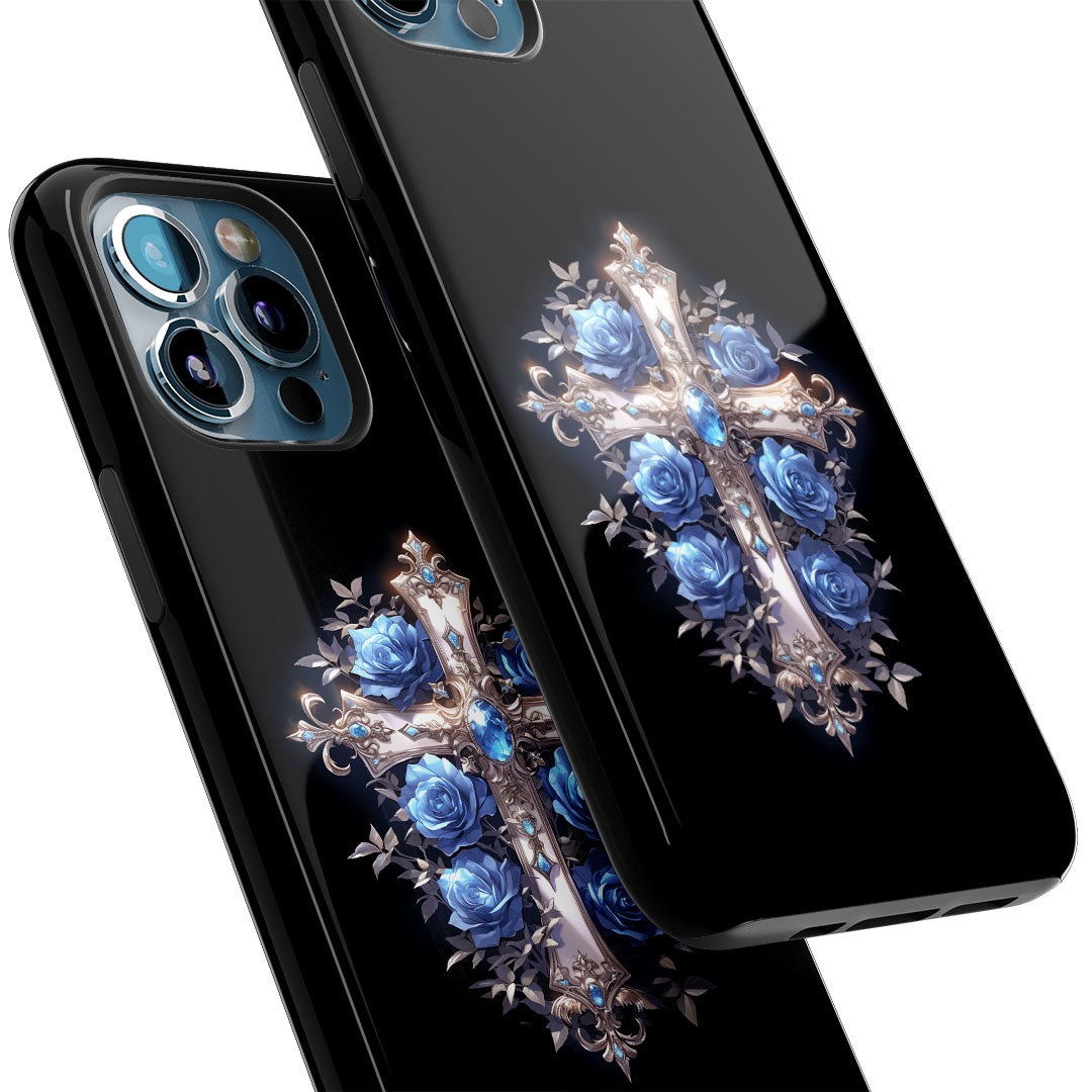 blue rose cross iphone case